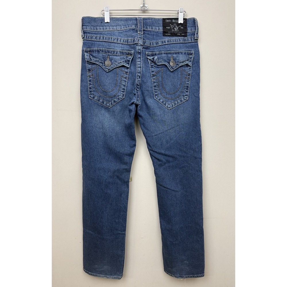 True Religion Ricky Relaxed Straight Jeans Light Wash Flap Pocket Y2K Streetwear